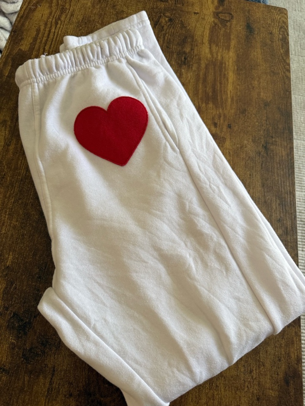 Aviator Nation White Sweatpants with Red Heart Accent